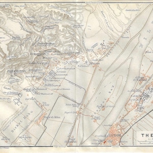 Guia de viagem vintage, impressão do mapa da cidade de THEBES EGYPT de 1928