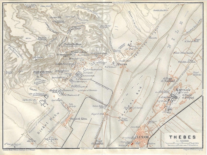 Vintage Travel Guide Print THEBES EGYPT City Map From 1928 - Etsy