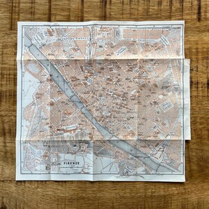 Guia de viagem vintage, impressão de mapa da cidade de Florença, Itália, de 1913