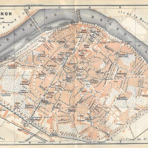 Vintage Reiseführer Druck Avignon Frankreich Stadtplan von 1906