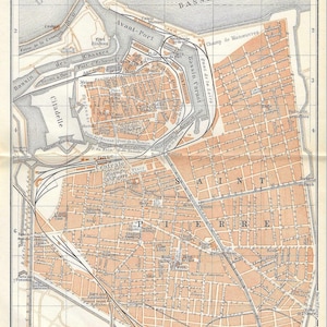 Vintage stadsplattegrond calais frankrijk met reisgids uit 1902