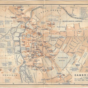 Vintage Reiseführer CAMBRIDGE UNITED KINGDOM Stadtplan von 1906