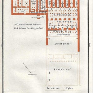 Vintage reisgids print tempel van seti i abydos egypte uit 1928