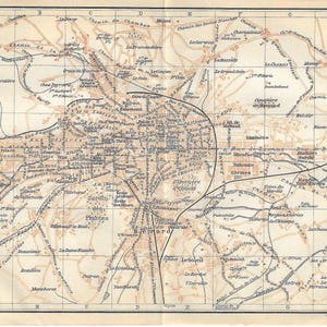 Vintage reisgids print saint-etienne frankrijk stadsplattegrond uit 1906