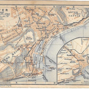 Vintage Reiseführer DOVER UNITED KINGDOM Stadtplan von 1906