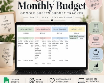 Simple Monthly Budget Google Sheets | Budget Tracker Spreadsheet | Income Expense Savings Tracker | Beginner Budget Template