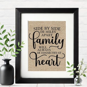 Long Distance Family gift, Side by Side or Miles Apart: Family Always Connected at Heart, distance family print, miles apart family decor