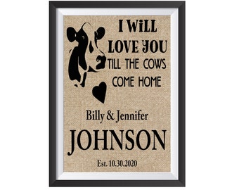 Engagement gift for bride, Cow Gifts for Women, cow print, wedding gifts for couple, personalized wedding gift, wedding signs, cow decor