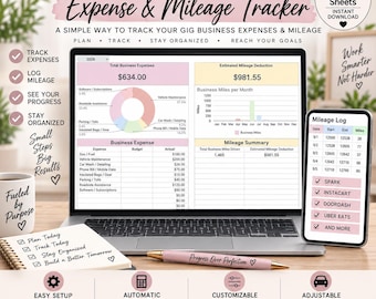 Gig Worker Expense & Mileage Tracker Google Sheets | Business Expense Log | Mileage Tracker | Delivery Driver Spreadsheet