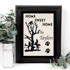 Wedding Gift For Hunters, Coonhunting Decor, Personalized Home Sweet Home sign, custom bridal shower gift, black and tan coonhound image 2