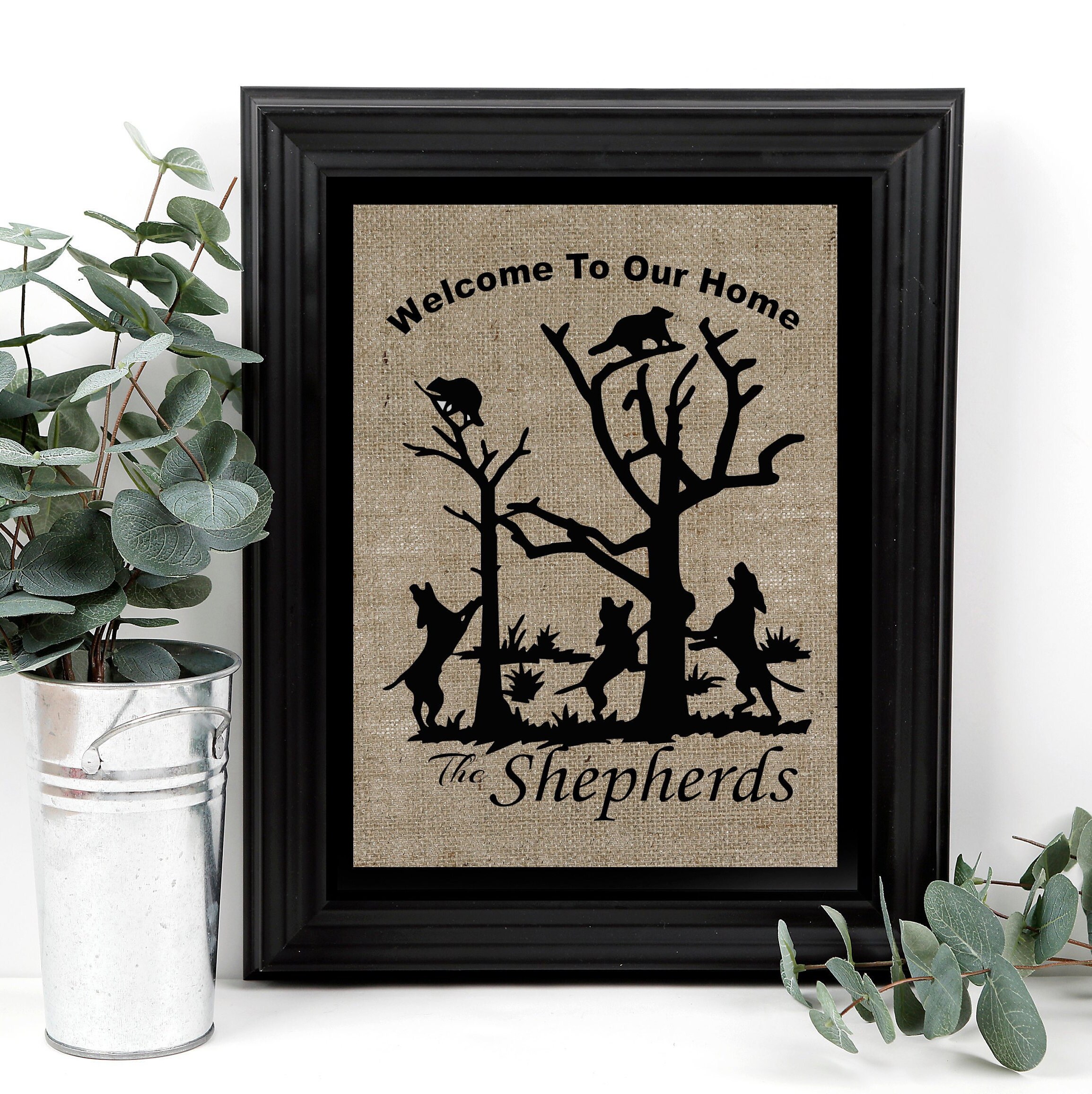 Coon Hunting Family Tree, Burlap Print, Coon Hunter Gift, Wildlife