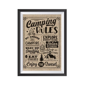 Camping Rules Sign, custom camping gift, funny camping quotes, gift for campers, camping sign, camper decor, camper accessories, RV Signs