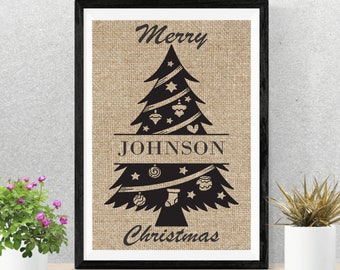 Christmas family tree, last name sign, Personalized Christmas Sign, Burlap Christmas sign, Holiday family decor, personalized holiday gift