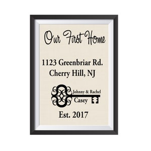 Personalized New Home Gift, Realtor Thank you gift, closing gift, housewarming gift for couples, first time home buyers, custom address sign Canvas