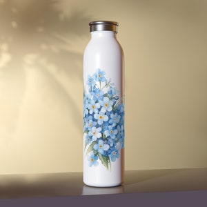 Blue Watercolor Flowers Slim Water Bottle
