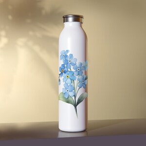 Blue Watercolor Flowers Slim Water Bottle