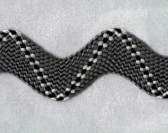 5 Yards 1 1/4" Massasuga Snake Skin in Pewter, Black, White Ric Rac Trim 27126