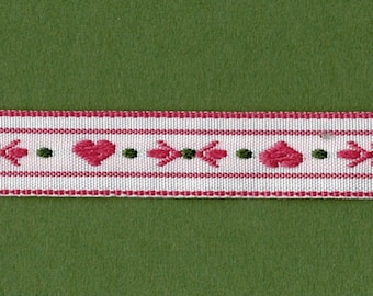 5 Yards 1/2" Pink, Green on White Hearts Jacquard Trim 81185-3