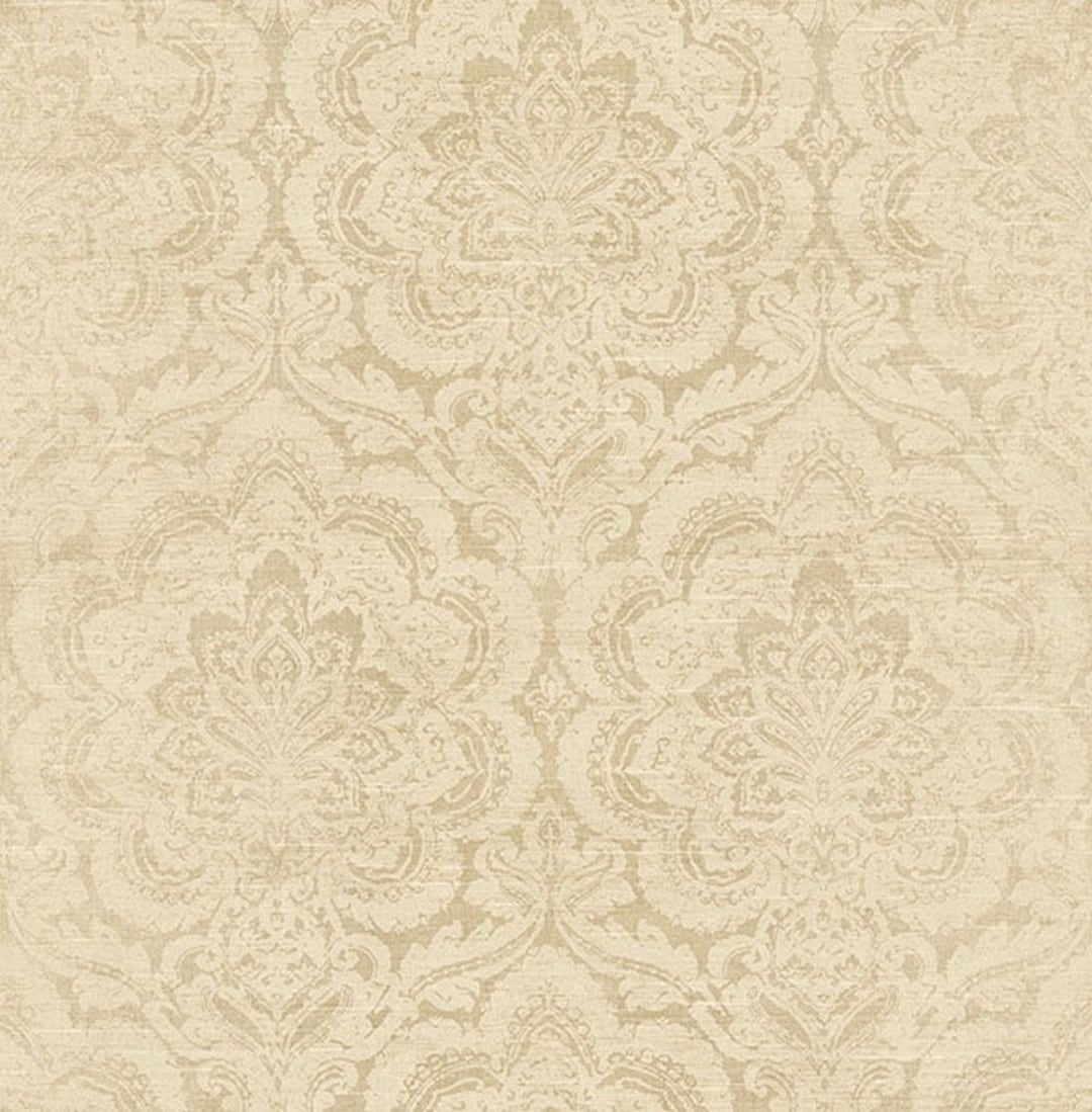 Tone on Tone Damask Wallpaper Metallic Gold, Tan Document by Wallquest
