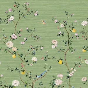 Daisy Bennett - Blossom Grasscloth Wallpaper Mural - Moss Green - Wallquest - DB53238M
