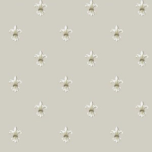 Papel de parede com flor-de-lis espalhada sobre fundo champanhe da York PR9053
