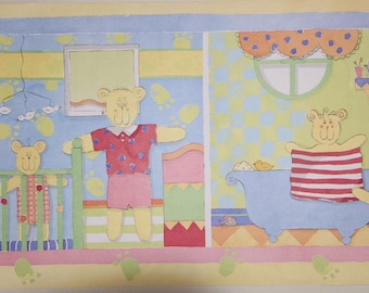 Laura Ashley Teddy Bears at Home Wallpaper Border - Vintage - AGK191B