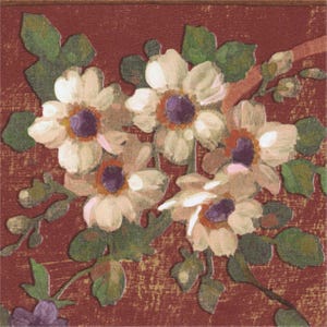 Distressed Floral with Scrolls Wallpaper Border on Red Background - York - AZ5137B