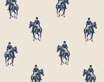 Carl Robinson - Papel pintado con boceto de caballo y jinete de Tavistock - Azul marino real - Wallquest - CL72102
