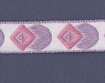 5 Yards 5/8" Light Lavender, Pink on White Geometric Jacquard Trim 83509-3