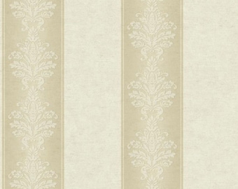Papel pintado de rayas damasco en tonos tostados y crema RL9546 por rollo doble