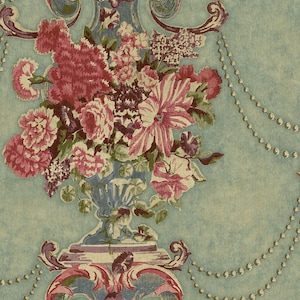 Neo-Classical Urn Bouquet Stripe Fabric by Wallquest DM30003F per Yard