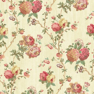 Floral Vine Fabric in Reds, Greens, Browns, Purple, Cream per Yard DM30102F