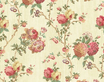 Floral Vine Fabric in Reds, Greens, Browns, Purple, Cream per Yard DM30102F