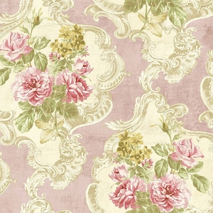 Cameos of Bouquets of Roses Fabric SF81801F in Pink per Yard
