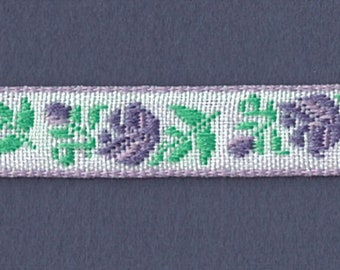 5 Yards 7/16" Purple, Lavender, Apple Green on White Jacquard Trim 83508-3