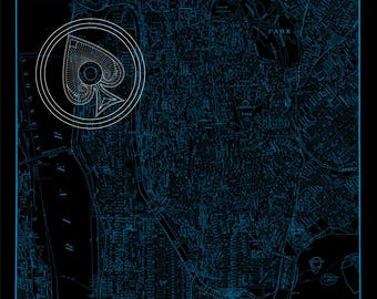 Antique Old New York City  Map - 1930s map - Black Background / Multiple Color Line Art   NYC - Manhattan, Bronx, Queens, Brooklyn  24x55 in