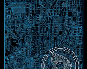 Antique Old Indianapolis Map - 1930s map   - Black Background / Multiple Color Line Art - Street Map  Indy - Wall art - Decor 18x24 inches