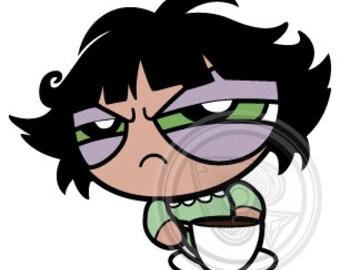 Pegatina de chica de café gruñón 3.5x4 pulgadas