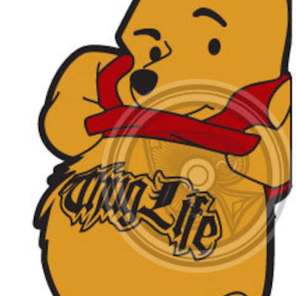 Pooh Bear - Thug Life tattoo on his Tummy - Vinyl Sticker - 3x5 inch