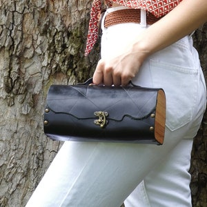 Black Leather Top Handle Bag, Minimalist Women&#39;s Handbag