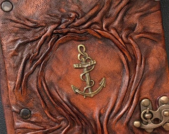 Gepersonaliseerde leren ankerdagboek: nautisch notitieboek, kapiteinslogboek