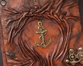 Anchor Journal, Personalized Leather Journal, Leather Nautical Notebook