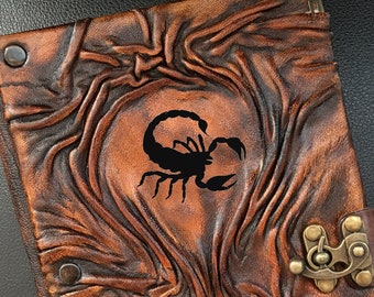 Scorpion Journal, Scorpio Leather Book, Zodiac Sign Notebook, Gift for Astrologers