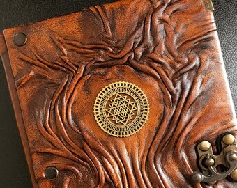 Handmade Leather Journal: Sri Yantra Pendant, Spiritual Notebook