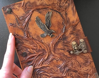 Handmade Leather Journal with Eagle – Rustic Notebook for Men, Adventure Gift