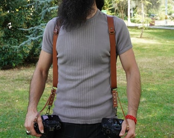 Arnés de cuero para cámara, correa doble para DSLR