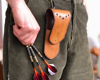 Personalized Leather Dart Case with Carabiner - Handmade Darts Holder for 3 Darts