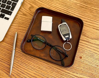 Leather Catchall Valet Tray, Personalized Office Tray