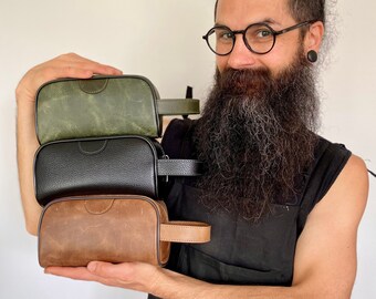 Leather Groomsmen Toiletry Bag, Leather Travel Organizer, Father's Day Gifts