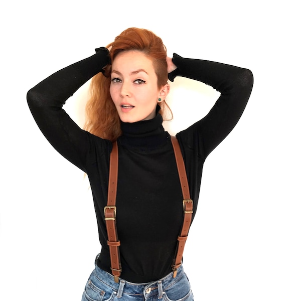 Women Leather Suspenders, Vintage Suspenders